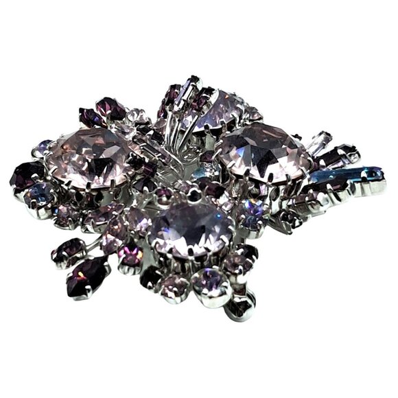 Austria Alexandrite Rhinestone Brooch Purple Blue Austrian Pin Vintage Costume J - Picture 3 of 11